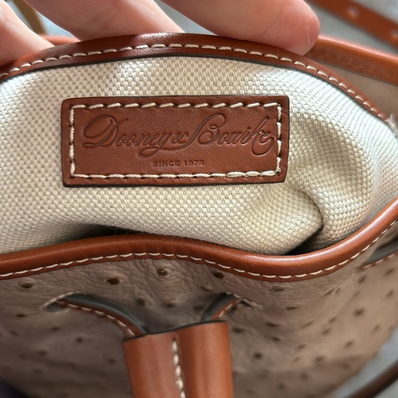 Dooney & Bourke bucket purse. Color~tan & camel ostrich leather. Pics for size. - Picture 6 of 16